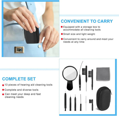 13-Piece Hearing Aid Cleaning Kit with Brushes, Screwdriver & Case