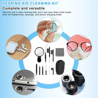 13-Piece Hearing Aid Cleaning Kit with Brushes, Screwdriver & Case