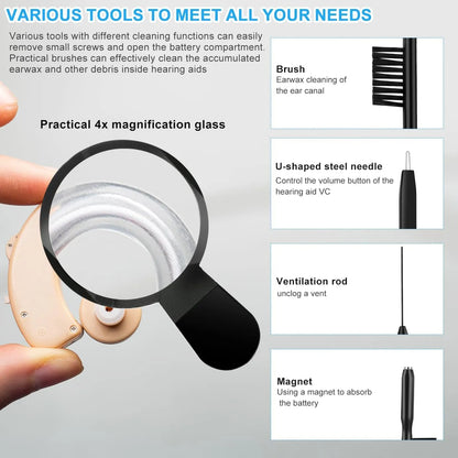 13-Piece Hearing Aid Cleaning Kit with Brushes, Screwdriver & Case